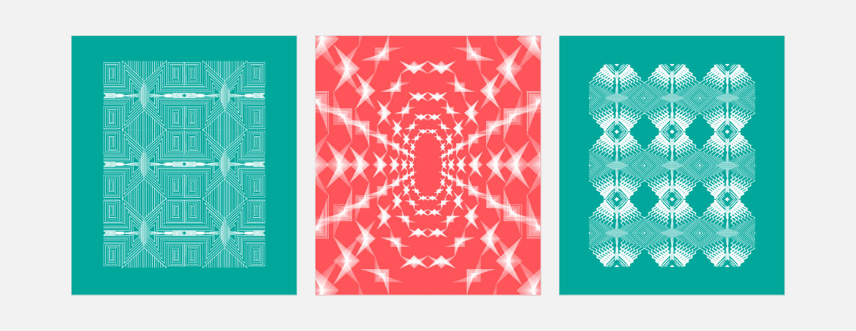 These three works use a variation of line position and rotation techniques. The resulting forms resemble lines that zigzag to morph into diamond shapes.