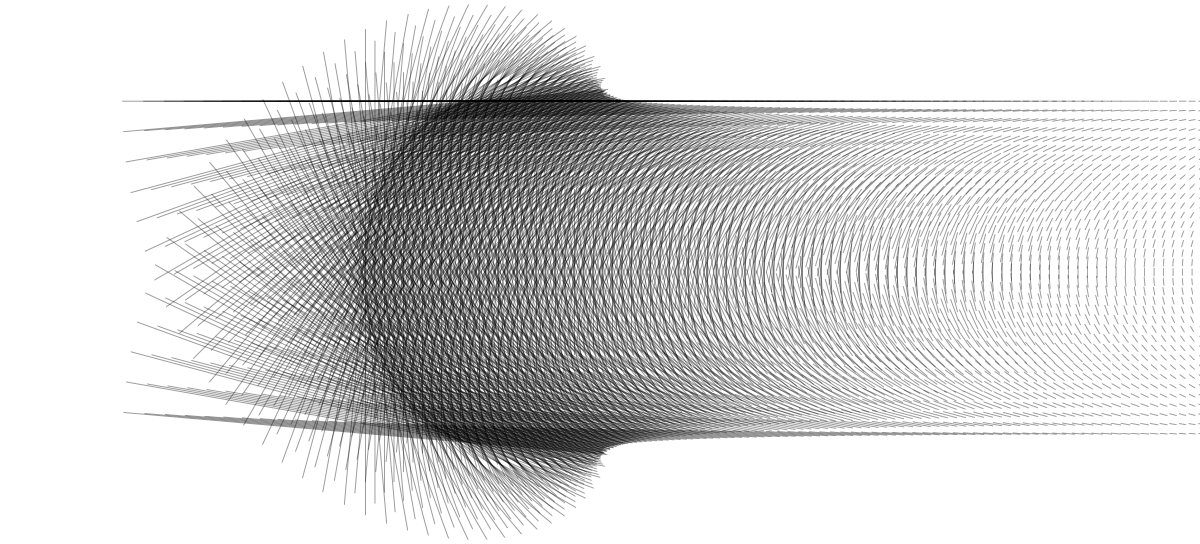 Featured artwork from Cesar's MFA thesis. This form was created by the union of hundreds of short lines resulting in a rocket-like shape